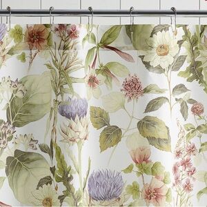 Pottery Barn Green and Cream Shower Curtain with Floral Design